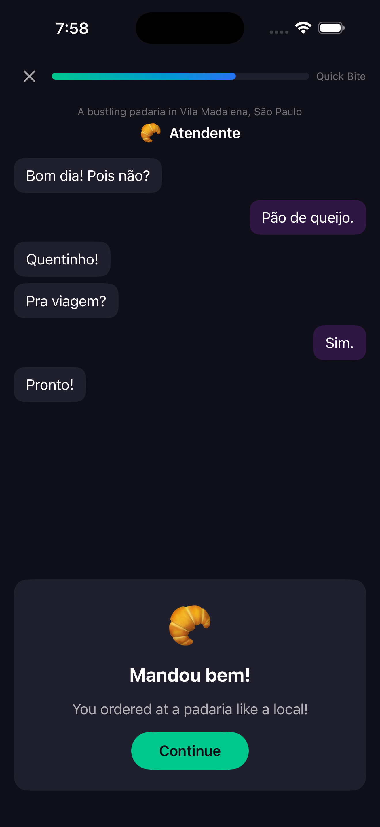 Practice real conversations at a Brazilian padaria